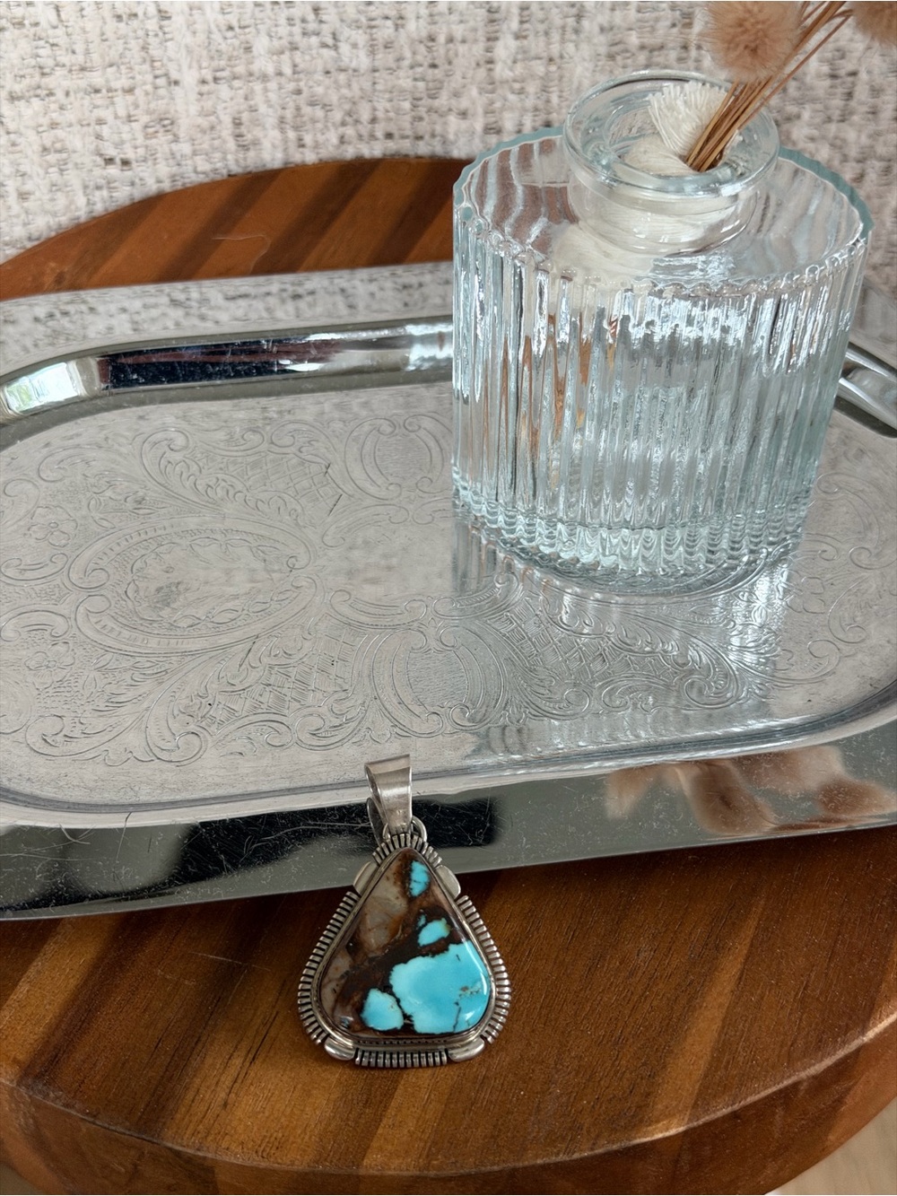 TF Sterling Silver Turquoise Statement Pendant Signed 15g